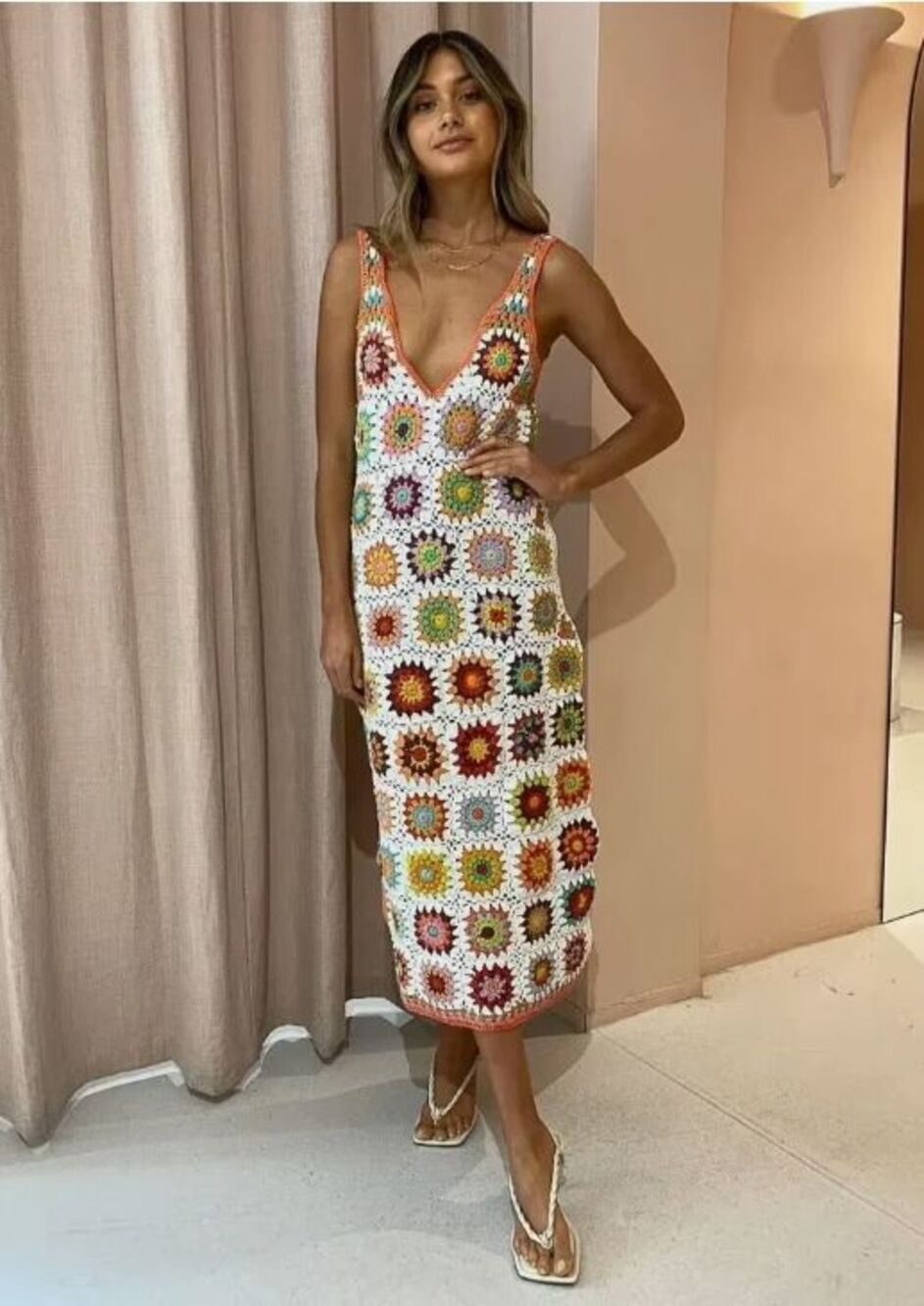 Alemais Crochet Midi Dress Size US 12 Multicoloured Handmade